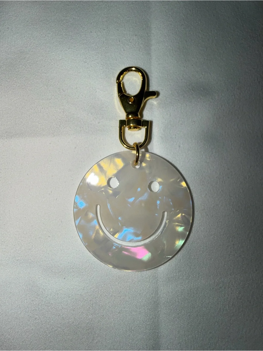 Iridescent Pearl Smile Keychain with Gold Clip
